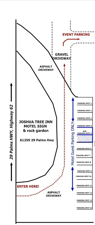 Diagram of the parking, arrows navigate where to go